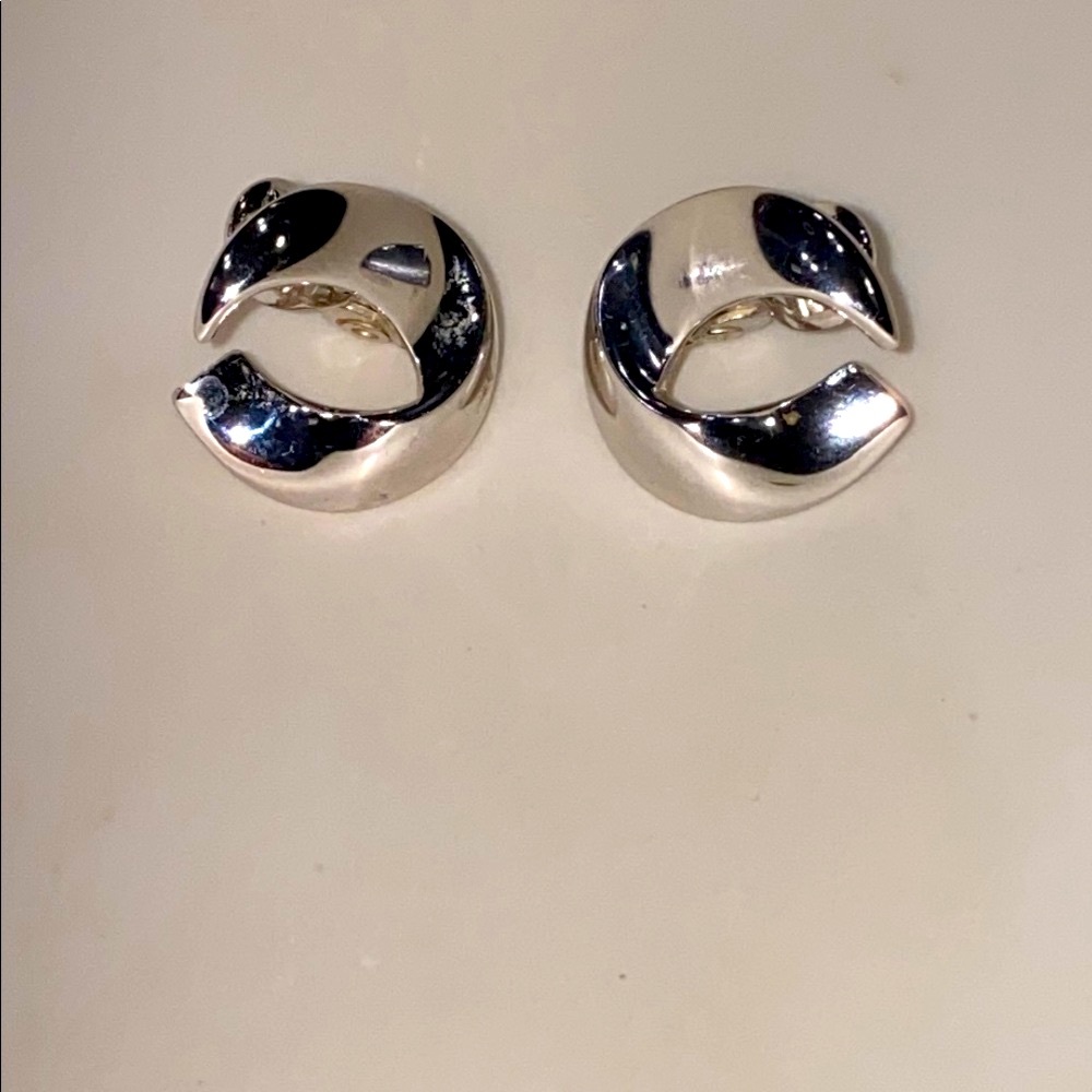 Monet Silver Tone Crescent Clip Earrings - Picture 2 of 6